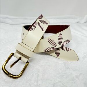 NWOT Free People Swift‎ Haze Leather Belt Moon Dust Embroidered Ivory Purple S/M